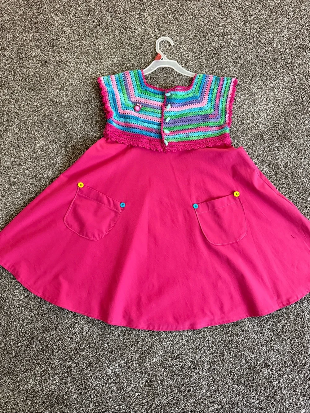 Handmade Girls Crochet & Fabric Dress – Size 4–6 Years – One of a Kind